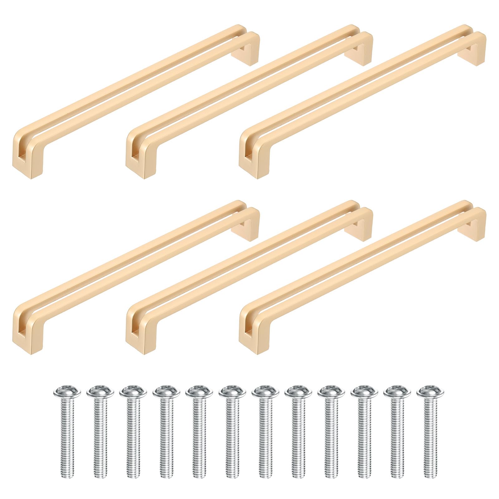 sourcing map 6Pcs Kitchen Cabinet Handles, 7-1/2"(192mm) Hole Center Zinc Alloy Cabinet Pulls Drawer Handle with Screws for Cupboard Dresser Wardrobe, Gold