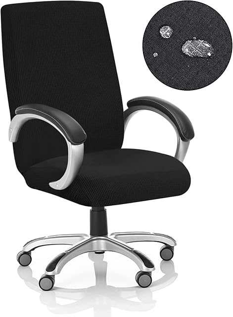sorliva Office Chair Cover Computer Office Stretch High Back Chair Covers Washable Armchair Covers for Rotating Desk Swivel Protective Chair Arm Cover (Large, Black)