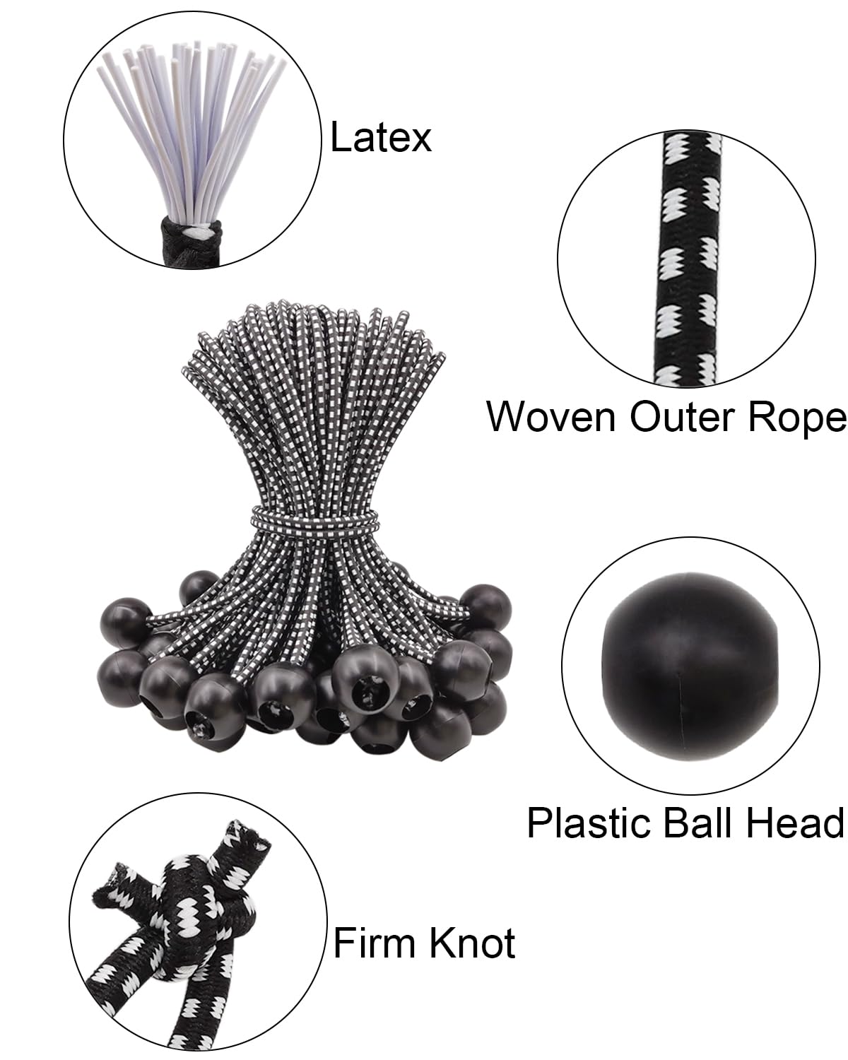 WMZOBH Tarpaulin Bungee Balls 6 Inch, 25 Pcs Bungee Cord with Balls, Small Bungee Cords Heavy Duty - Image 2