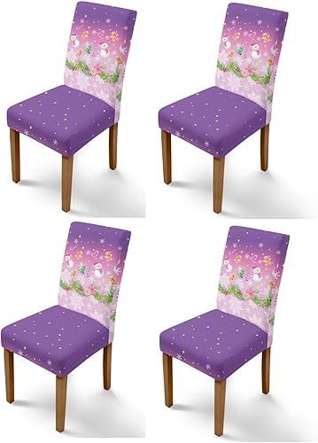 Rnyleeg Juego de 4 fundas protectoras elásticas para sillas de comedor, diseño de muñeco de nieve, muñeco de nieve y muñeco de nieve, color morado