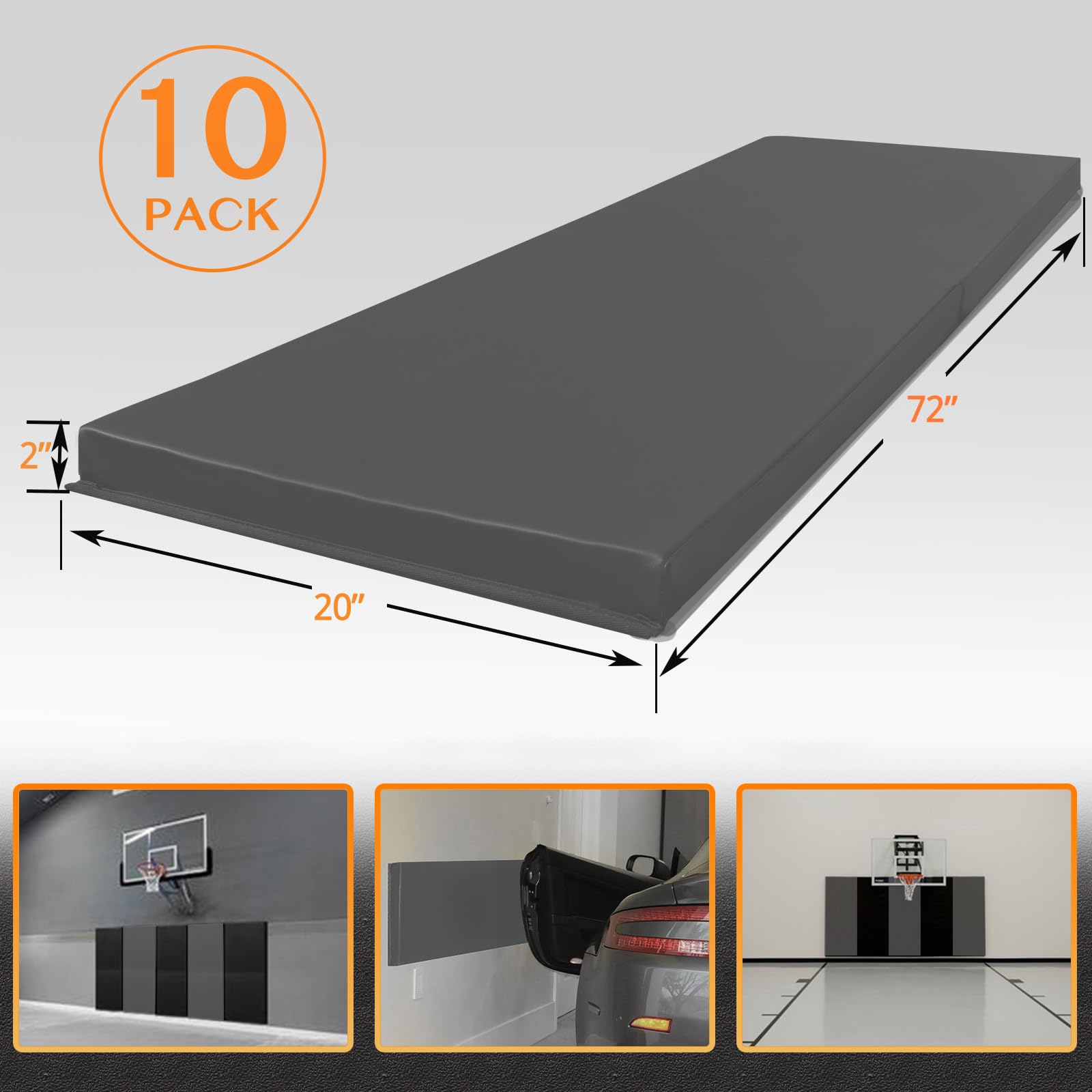 PROGOAL 6FT HighGym Wall Paddings Basketball Court Wall Protection Pad - 2”Thick Foam Wall Mat Durable Protector for Wall-Mounted Basketball Hoops Garage Taekwondo(72