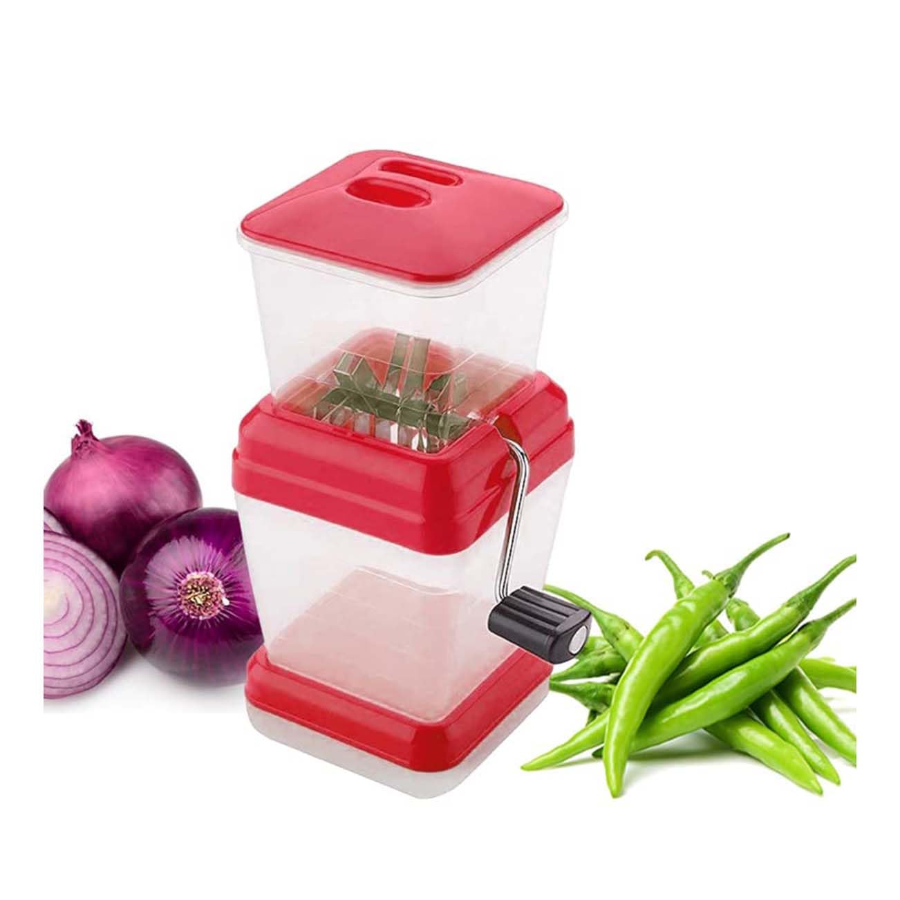 Ervio Onion, Chilly, Dry Fruit Cutter & Vegetable Chopper | Manual Chilli Cutter for Kitchen | Hand Press Mini Slicer for Garlic, Ginger, Nuts, Salad | Rust-Free Food Chopper