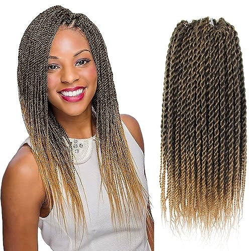 WUDAS Crochet Senegalese Twist Hair Pre looped 14 Inch, Short Sengali Twist Braids Crochet, Ombre Honey Blonde Pre-twisted Two Strands Twists (T27, 8 Packs)