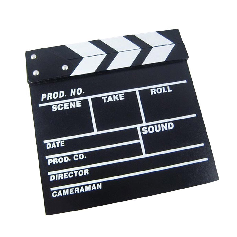 Clapper Board Black Clapperboard Clap-Stick Dry Erase Cut Action Scene for Hollywood Camera Film Studio Home Movie Video 7.87x7.87 inch