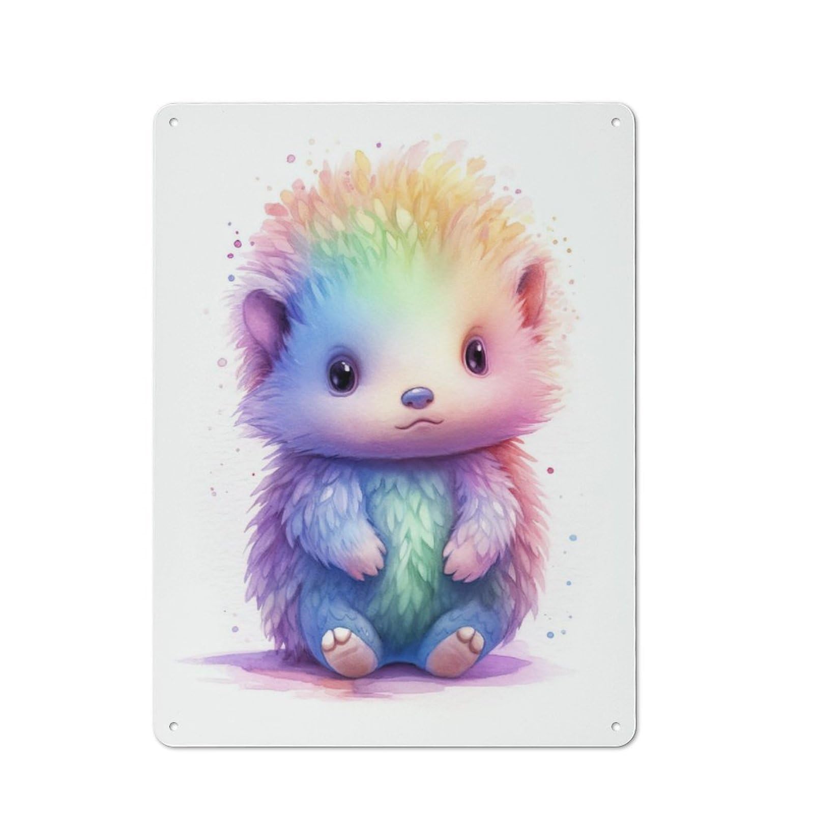 Junmoney Watercolor Baby Echidna Tin Wall Plaque 40X30cm With For Bar Or Restaurant, Autumn Wall Decor For Hospitality Decor Collectors