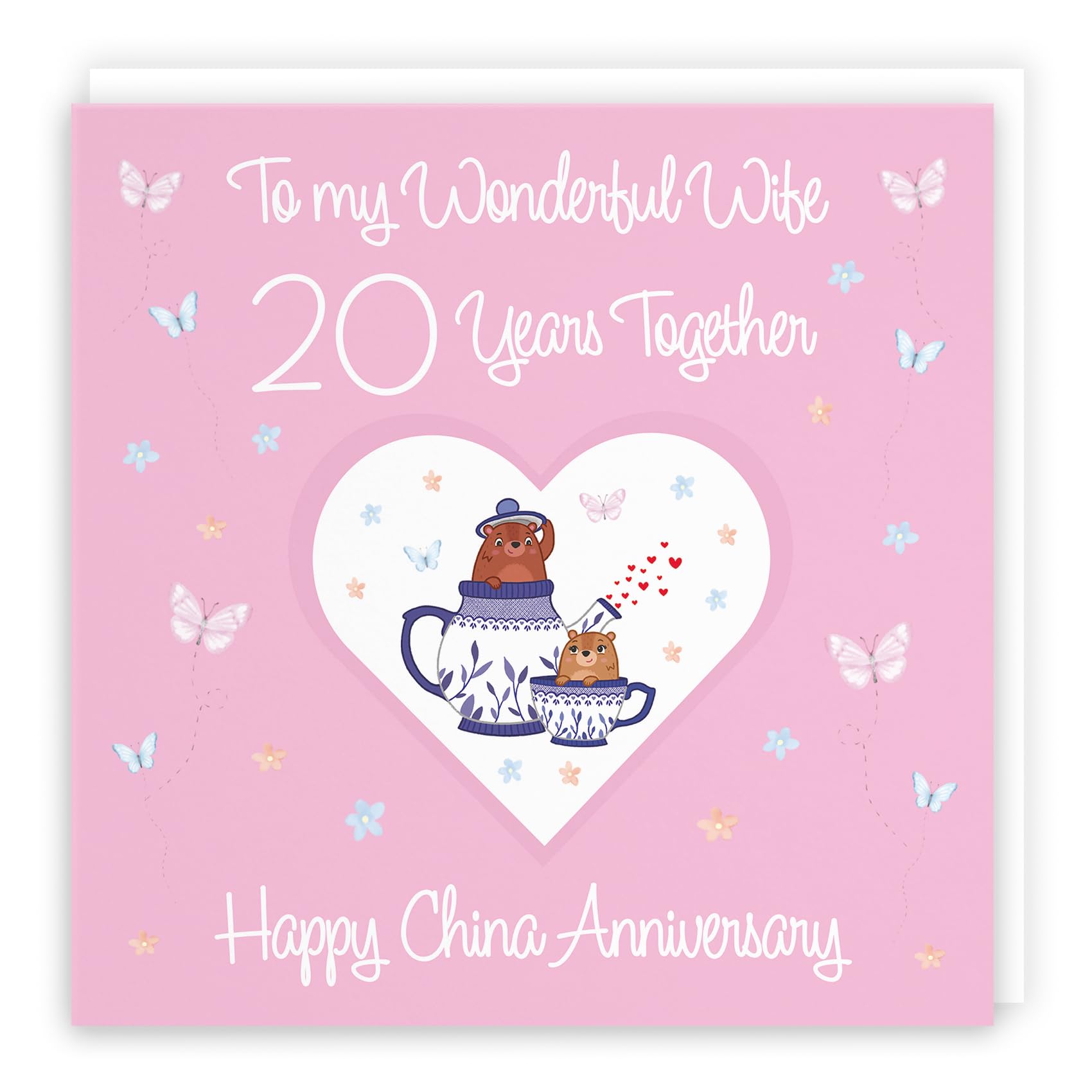 Hunts England, Large Wife 20th Anniversary Card, 20 Years, China Anniversary, Romantic Meadows, Fun Card