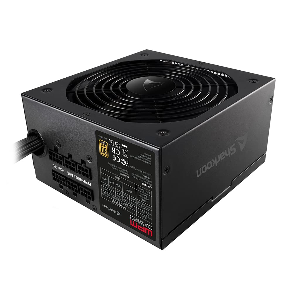 Sharkoon WPM Gold Zero 650 W - Alimentation PC, certifié Plus Gold, Semi-modulaire