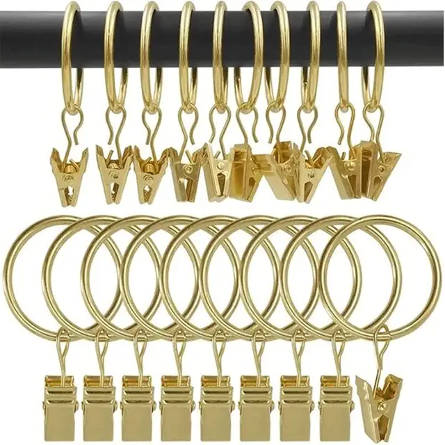 QMAHA 30Pcs Golden Curtain Rings with Clip - Gardin Fingerkrok