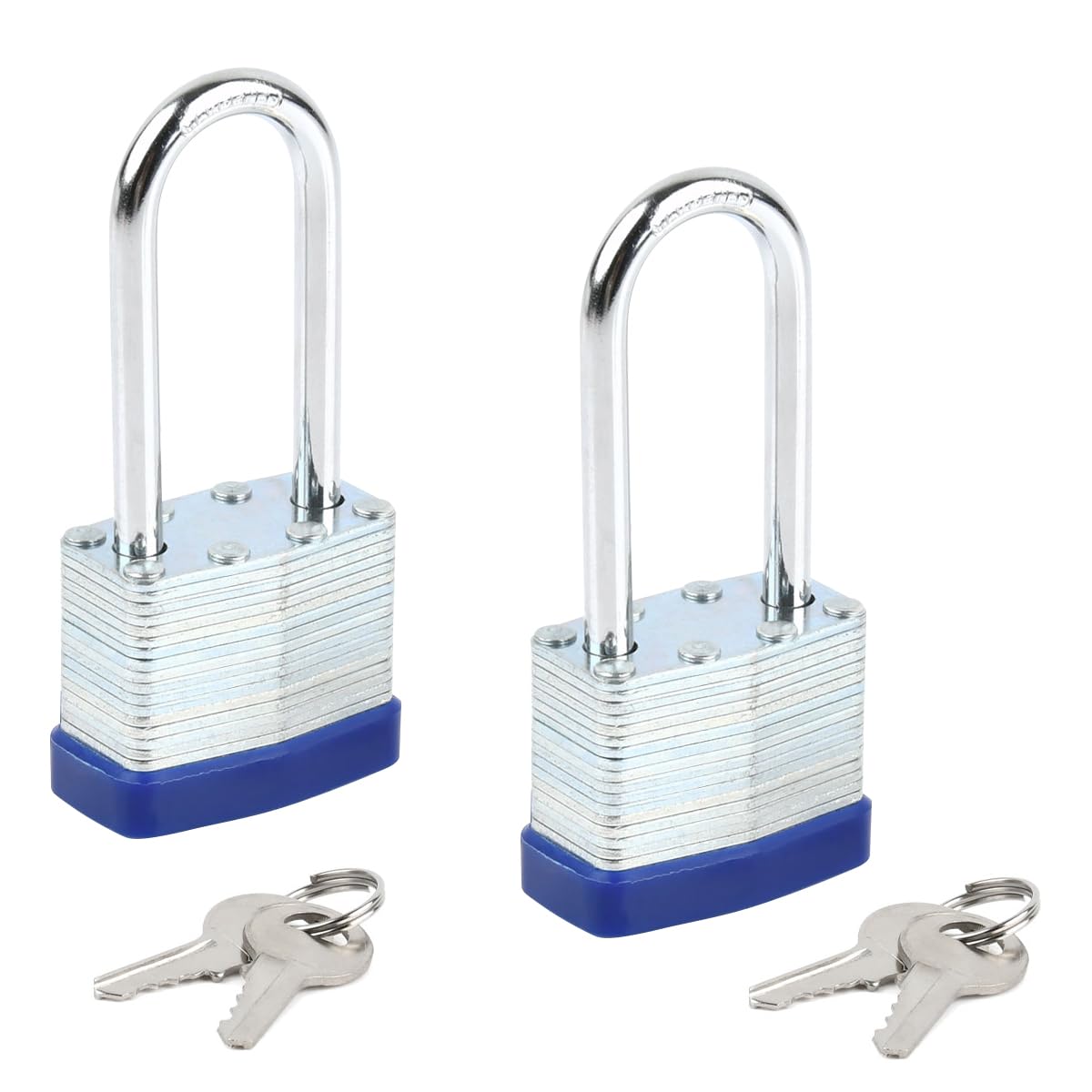 DODUOS 2 Pack Heavy Duty Padlock Keyed Alike,Long Shackle Padlock Outdoor,Padlocks with Keys Outdoor Weatherproof Locker Padlocks,Pad Lock with Key for Gym Locker School Garage Fence Shed(4 Same Keys)