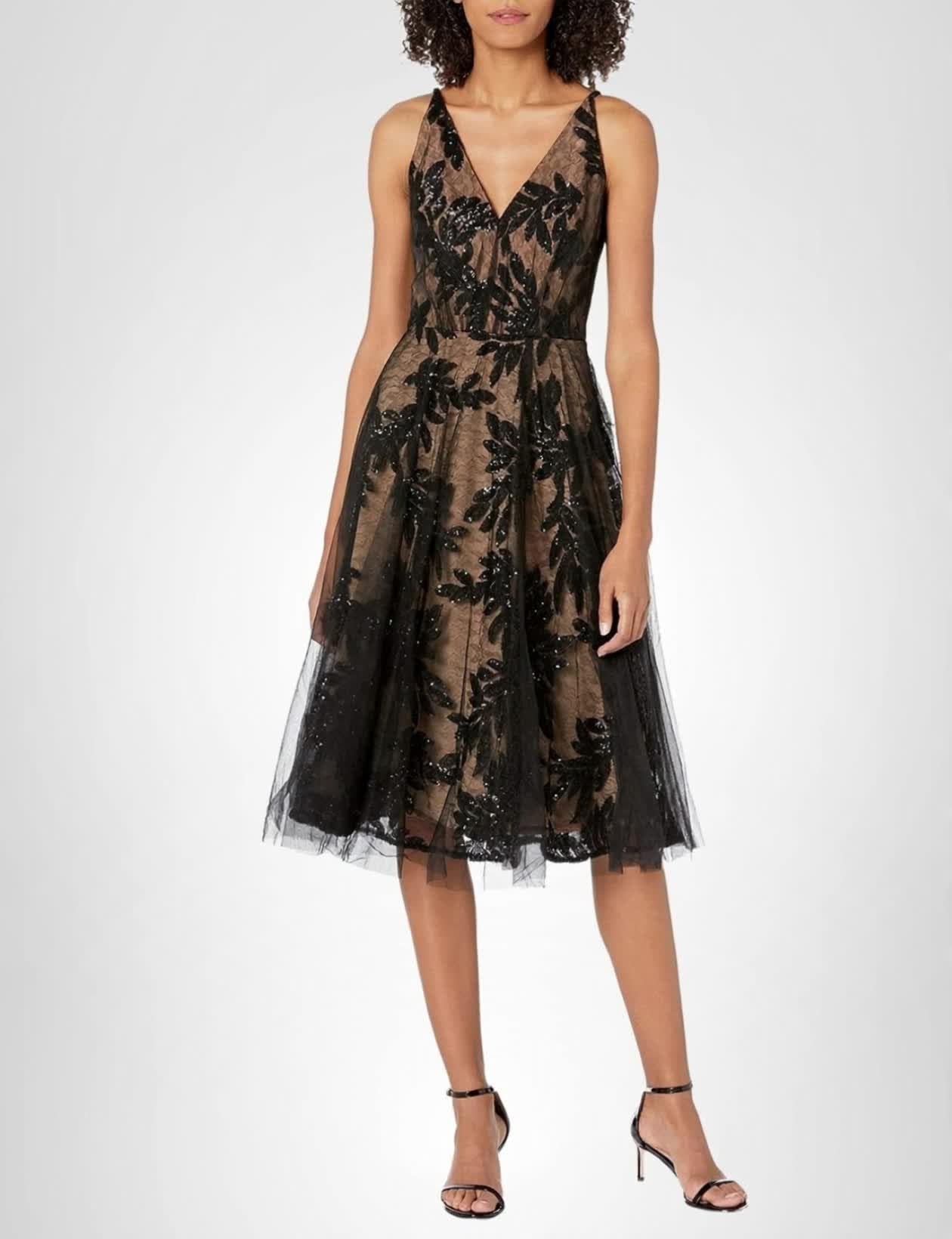 Courtney Sequin Overlay Dress: XX-Large Blacknude