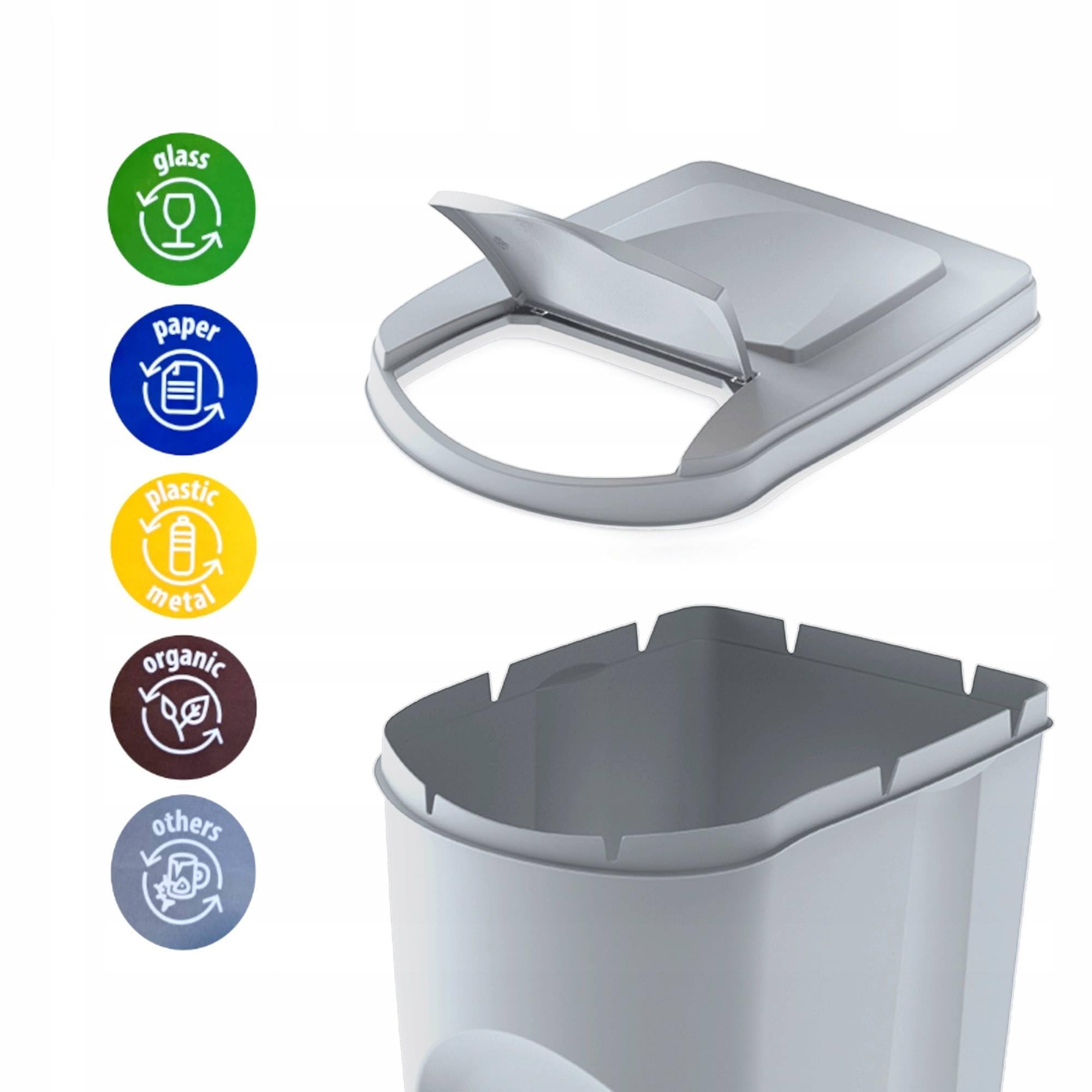 Set de 3 cubos de basura-papelera reciclaje, blanco roto, 3x 25L