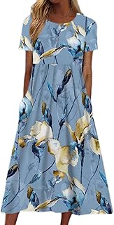 Vestido largo bohemio floral para mujer, casual, holgado, de verano, de manga corta, con bolsillos