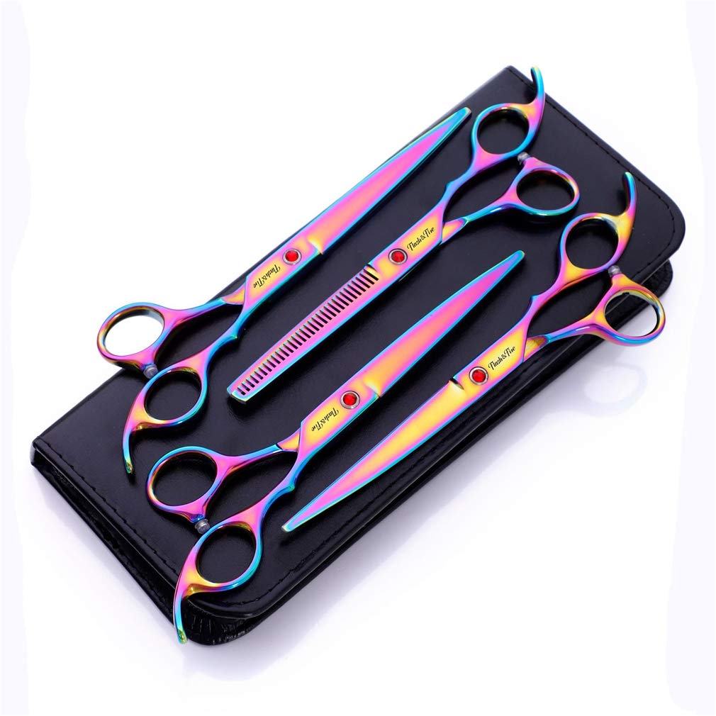 Juego de tijeras para el cuidado de mascotas de 7,0 pulgadas, 5 piezas, tijeras profesionales de peluquería, kit de herramientas para cortar el cabello con peine para salón, barbería, uso domésti