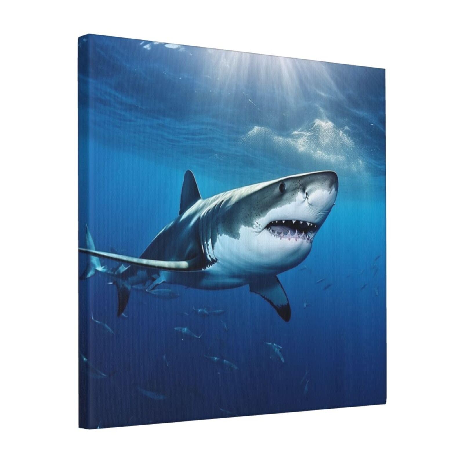 KLOPH Ocean Sea Animal Shark Canvas Wall Art for Living Room 16"x16" Modern Artwork Painting for Bathroom Hanging Canvas Prints Aesthetic Wallart for Bedroom Kitchen Office Wall Decor