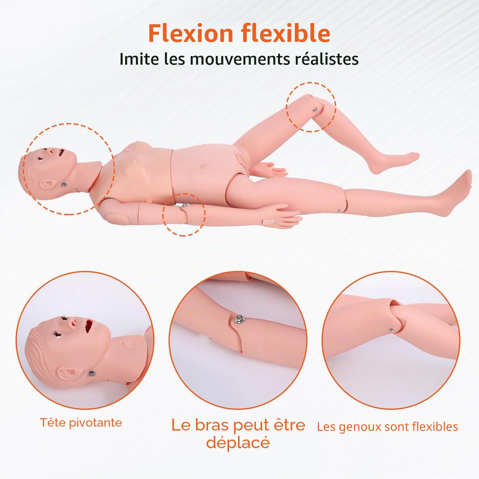 Mannequin de Soins Infirmiers Homme Femme - Mannequin de Soins aux Patients - 160 cm - Mannequin de Formation pour Infirmiers en PVC - 26 Compétences - Pour l'enseignement et l'éducation