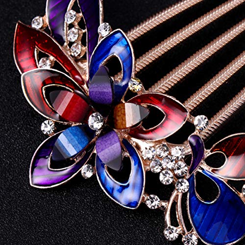 Frcolor Flower Side Comb Crystal Bridal Flower Comb Metal Wide Teeth Hair Comb For Women (Colorful) #TOP1