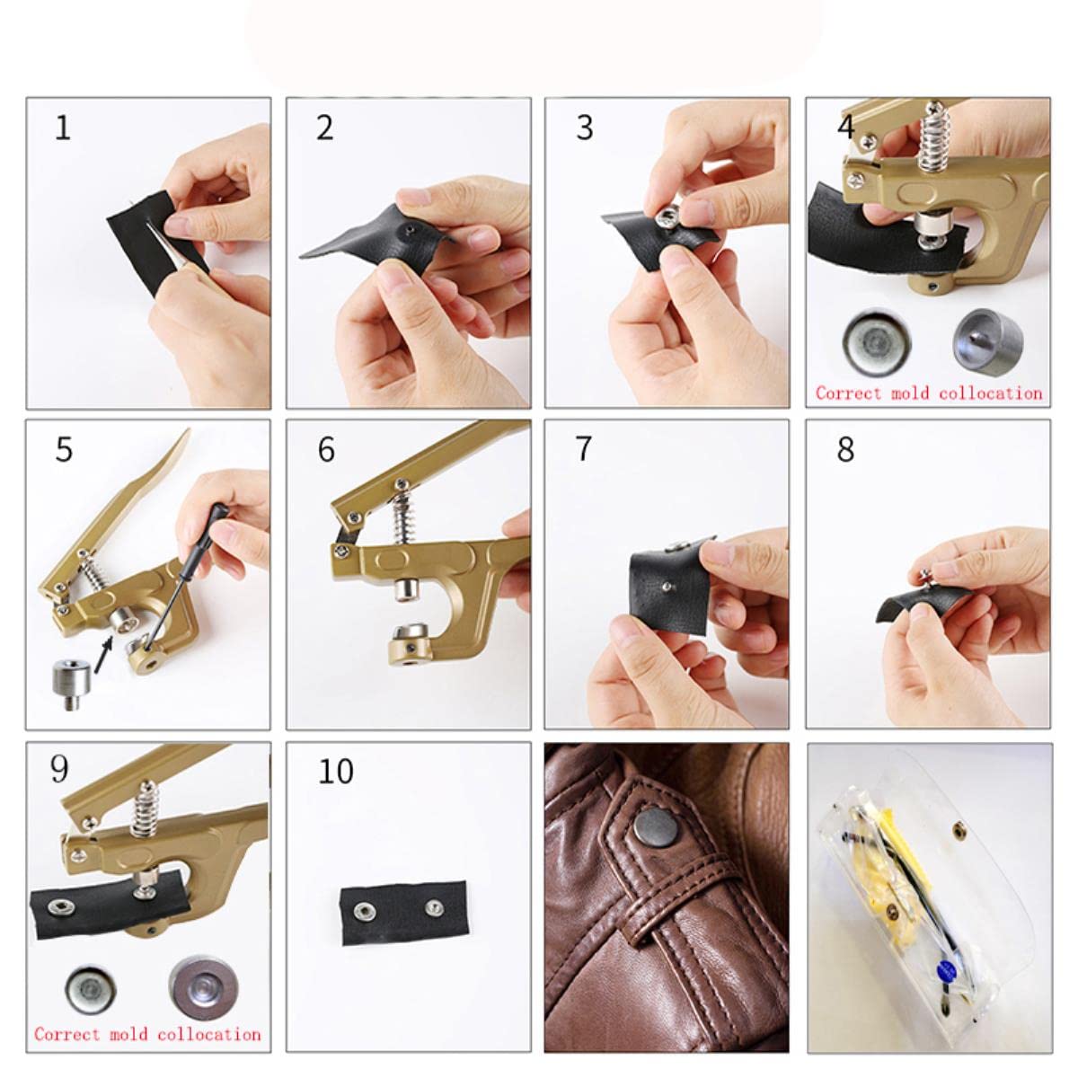 Kits de botones de sujetadores a presión de Metal, alicates de instalación a presión, accesorios de costura para ropa, chaqueta, alicates artesanales B