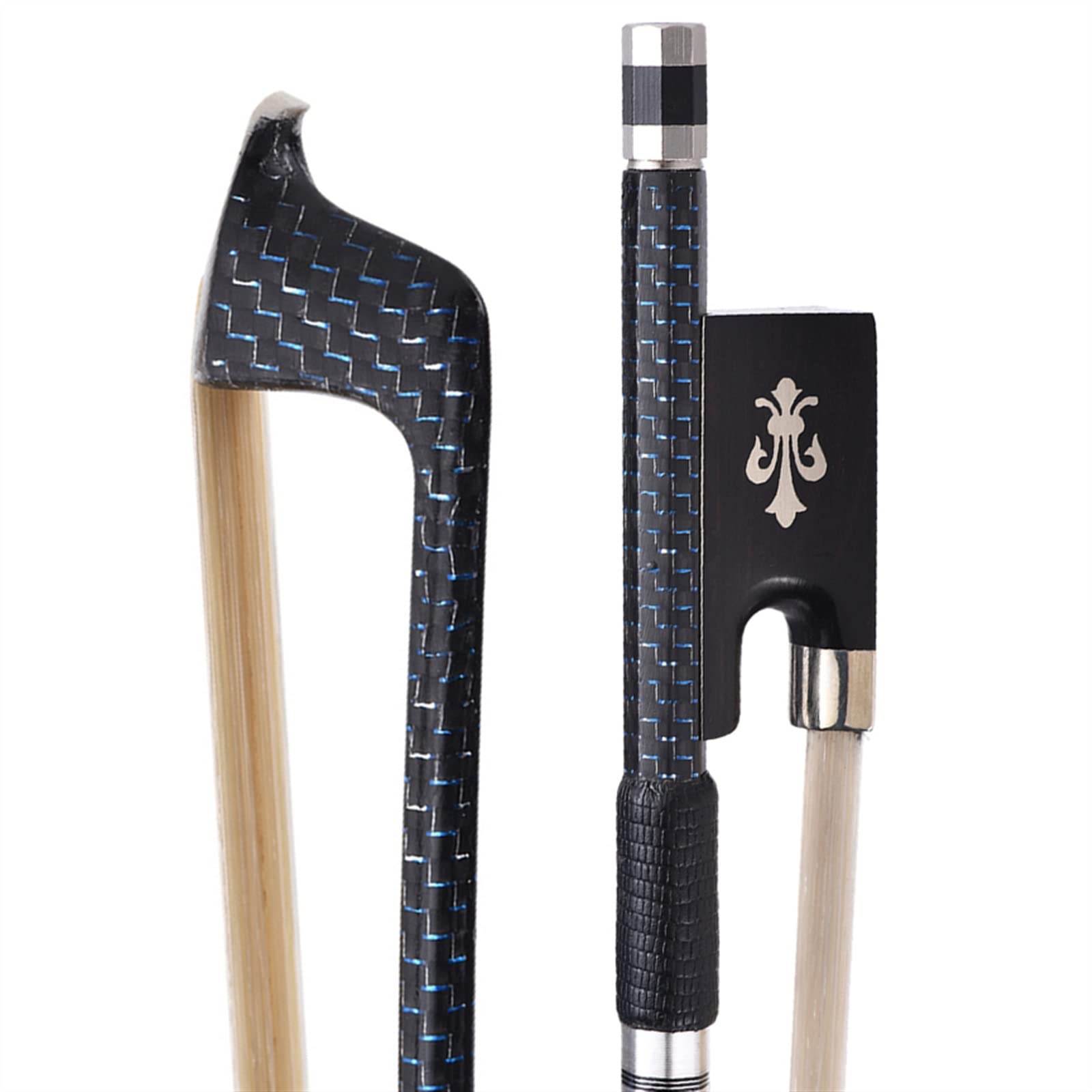 TSTS Caron Fibra Azul Trenzado 4/4 Violín Arco Fibra De Carbono Palo Redondo Exquisito Crin Ébano Cuerdas Bien Equilibrado Principiantes Arco violín