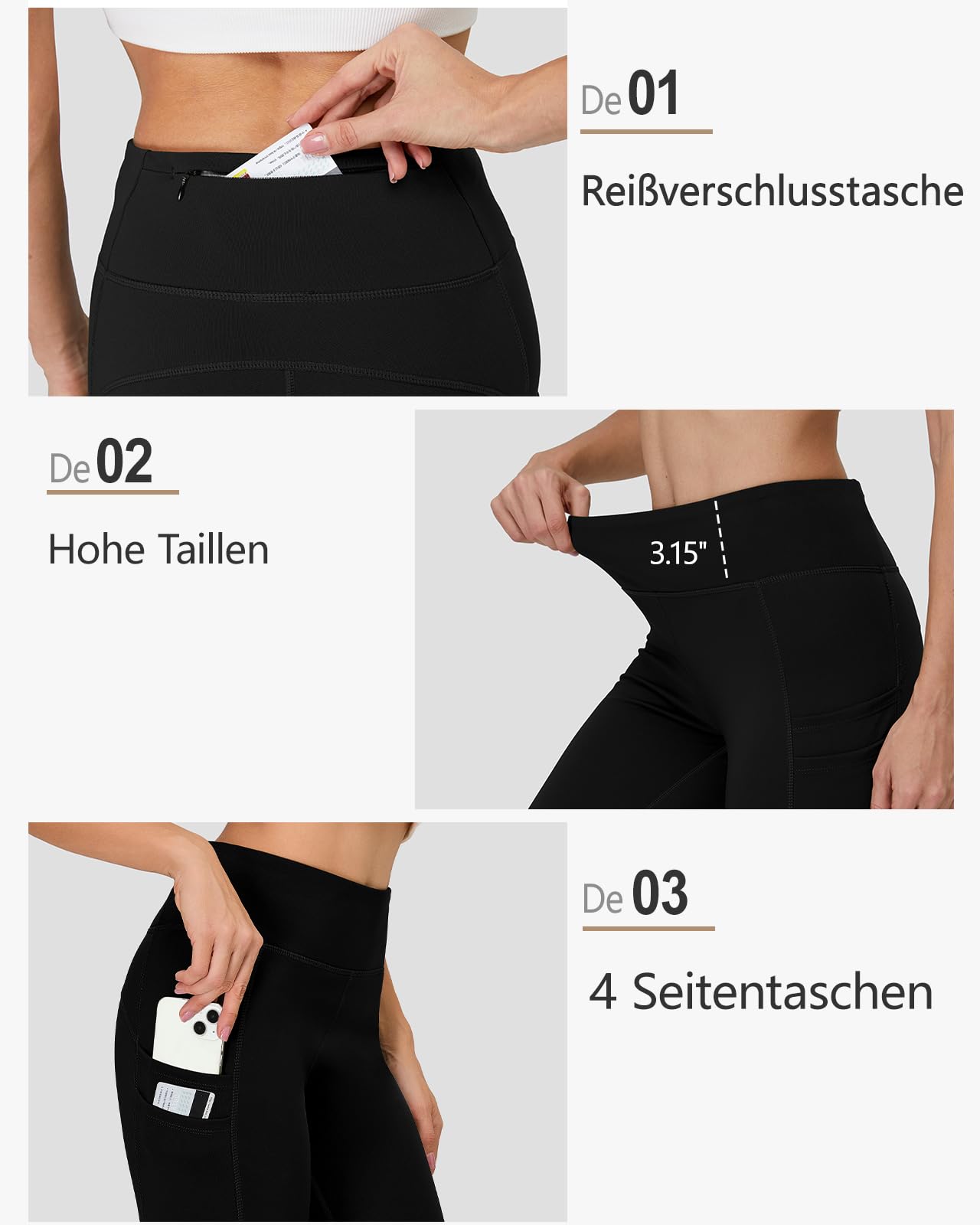 HMILES Leggings termici sportivi da donna, invernali, impermeabili, foderati in pile, a vita alta, opachi, per yoga, con tasche