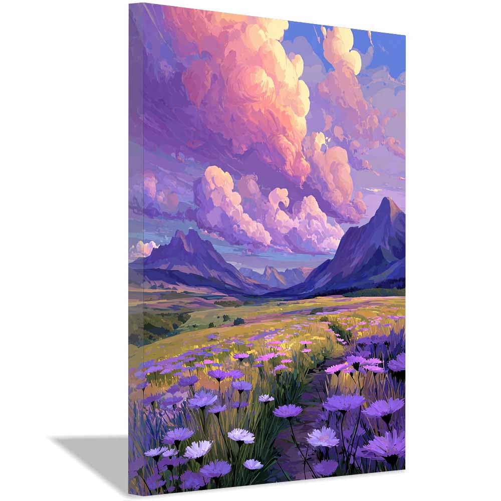 Hoqiu Multicolor Flower Wall Art Canvas Mountain Wildflower Meadow Artwork, Wall Decoration Living Room Bedroom Hallway Stairs Decoration.(Multicolor)-30X40cm Framed