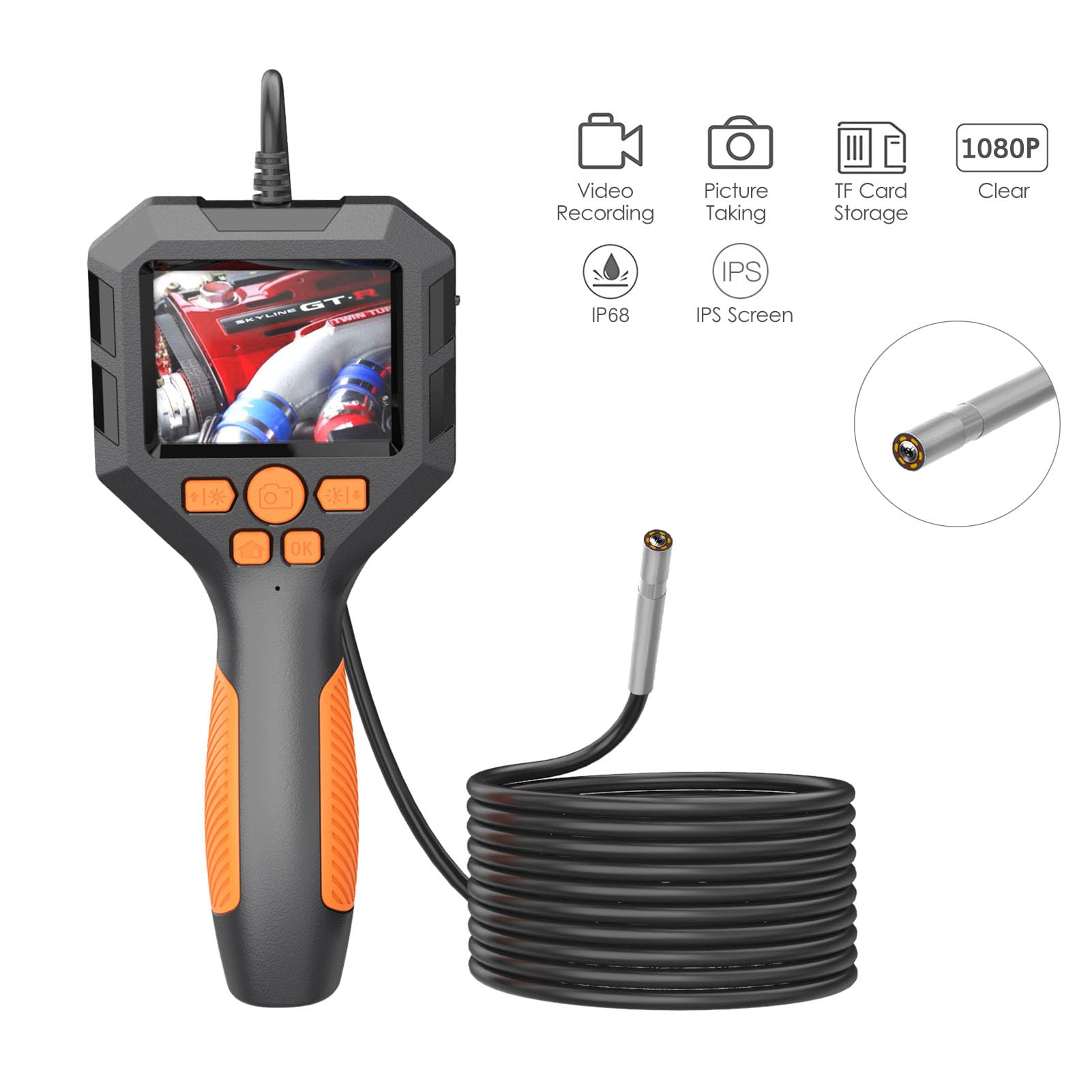 Periscopio Digitale Telecamera di Ispezione Resistente All'acqua IP68 con Luci a LED Luminose Visione Chiara Videocamera Elettronica per Scattare Foto Professionisti (Lunghezza cavo 2 m e