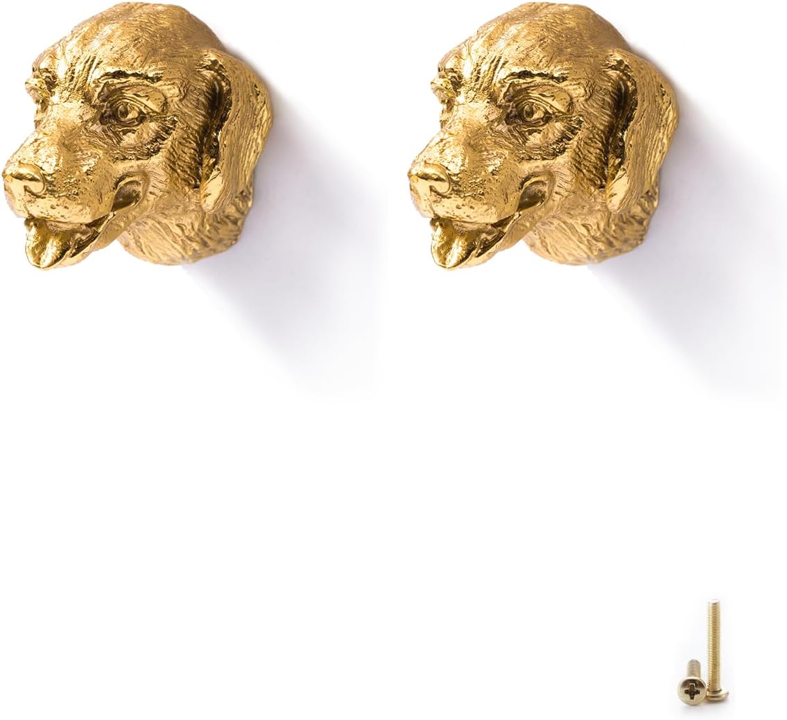 CathchDragon Dog Animal Cabinet Knobs Brass,Decorative Gold Drawer Knobs 2 Pack for Laundry Room Kid Room Drawer Dresser Kitchen Cabinet Funiture (Dog)