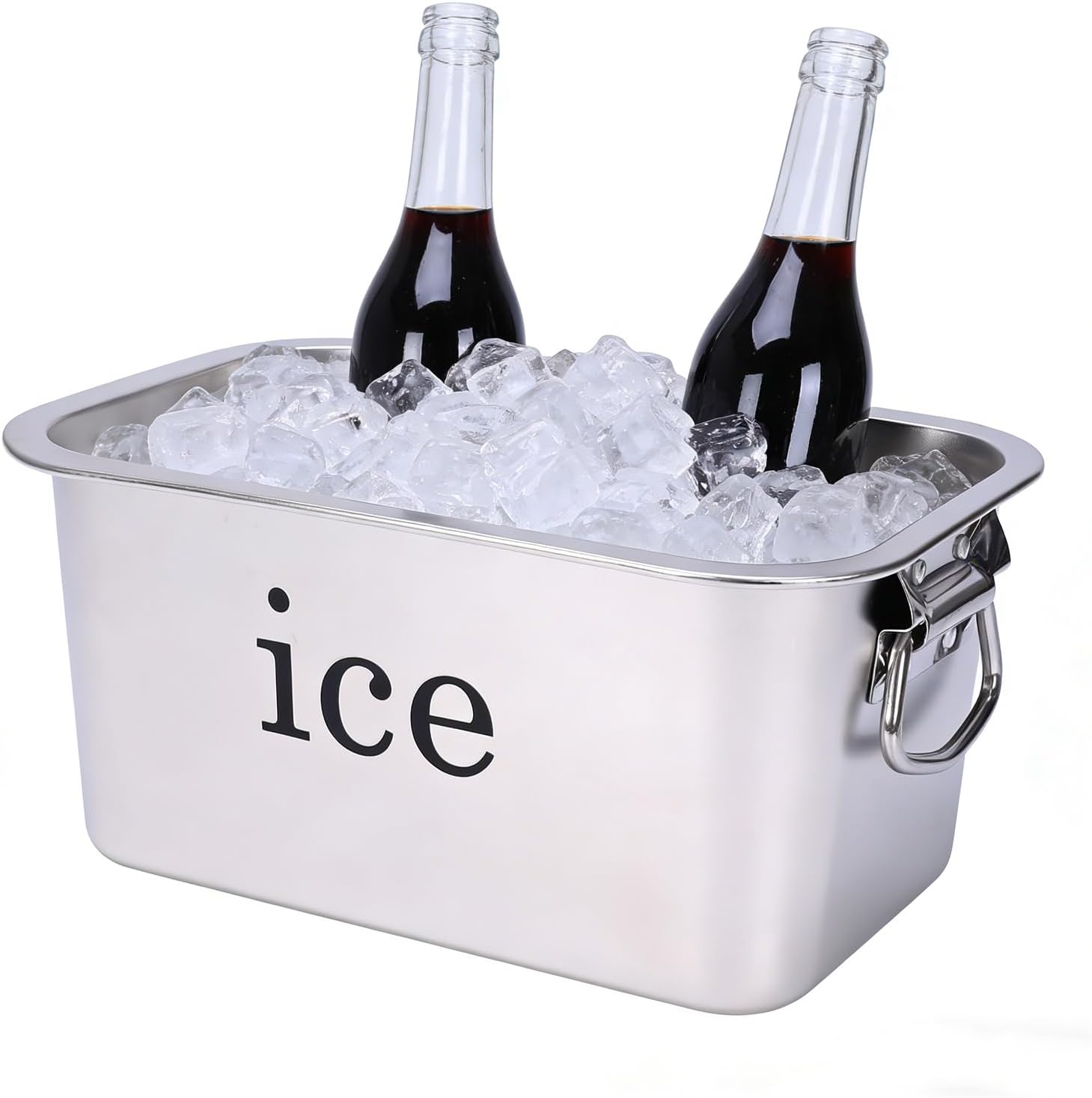 Ice Bucket Large-Capacity Stainless Steel Champagne Bucket Party Tabletop Double-Handle Drink Cooler, Beverage Chiller for Wine, Beer, Soda and Bottles in Bar, Patio or Kitchen, Cocktail Entertaining