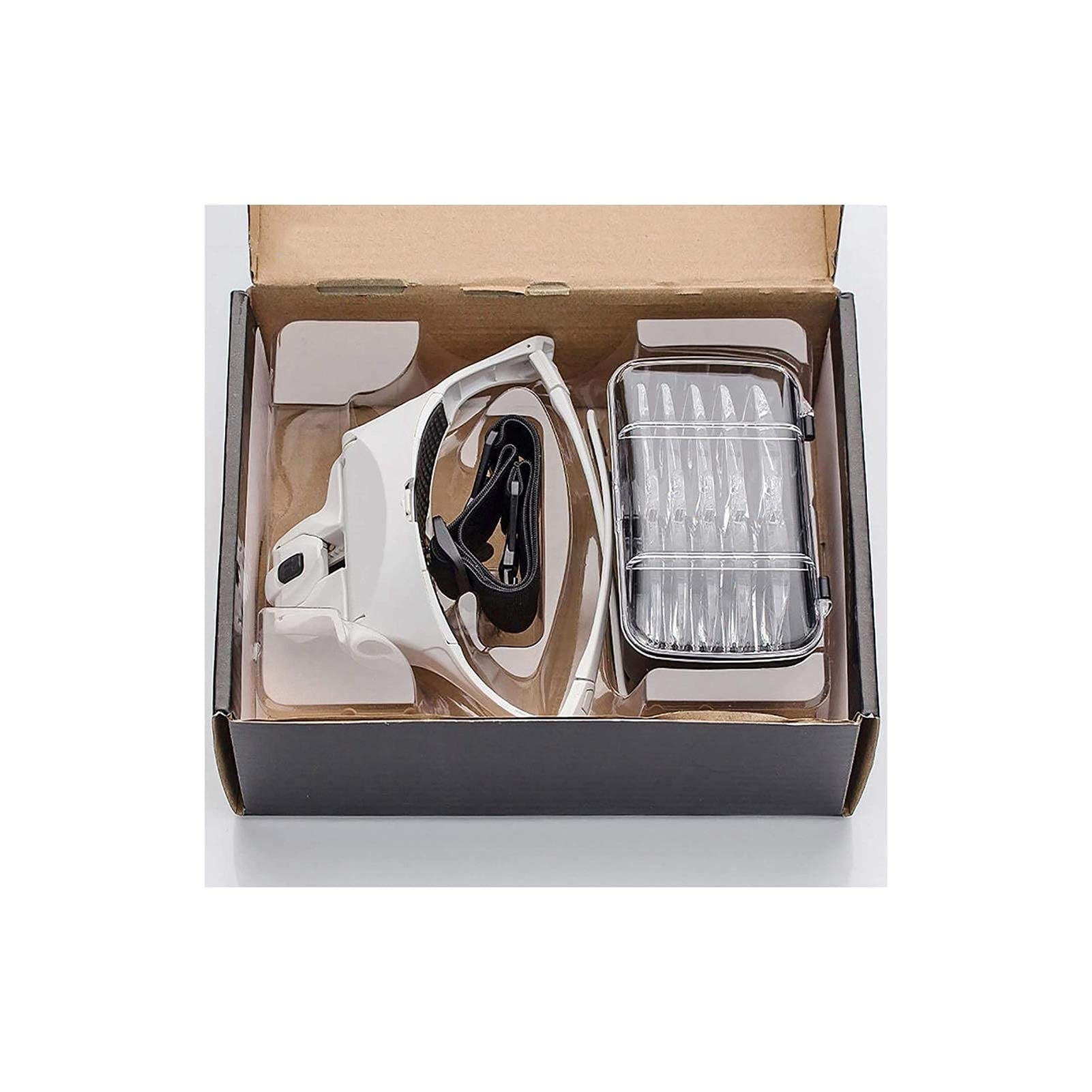 Loupe Frontale, Lunettes loupe Lumineuses à Fixer sur la tête, loupe Frontale avec 5 lentilles détachables, Zoom 1X à 3,5X, loupe Mains Libres à Fixer sur la tête,