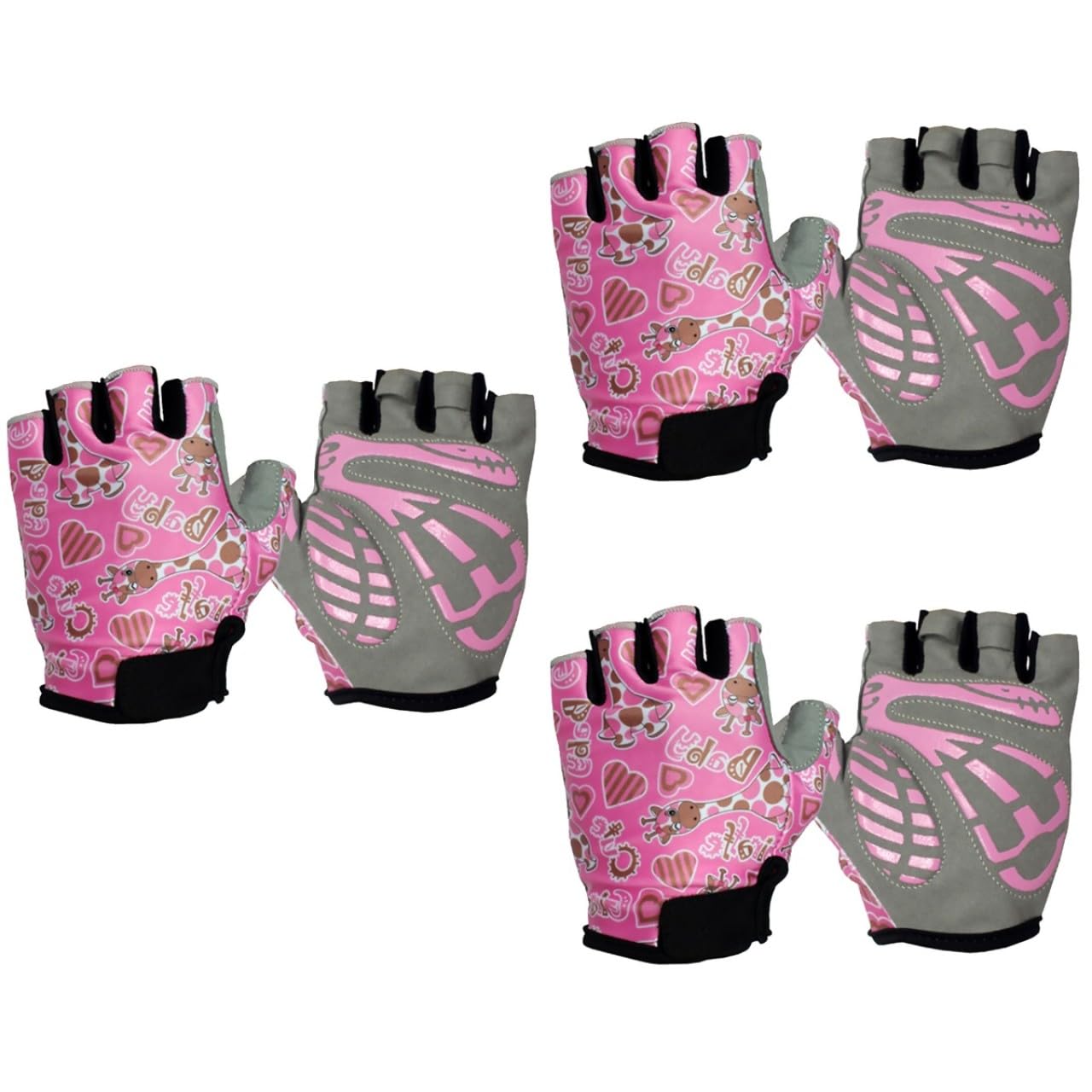 GALPADA 3pares Guantes De Ciclismo para Niño Niña Guantes Antideslizantes De Dedo para Deportes Al Aire Ajustables Color Rosa Talla