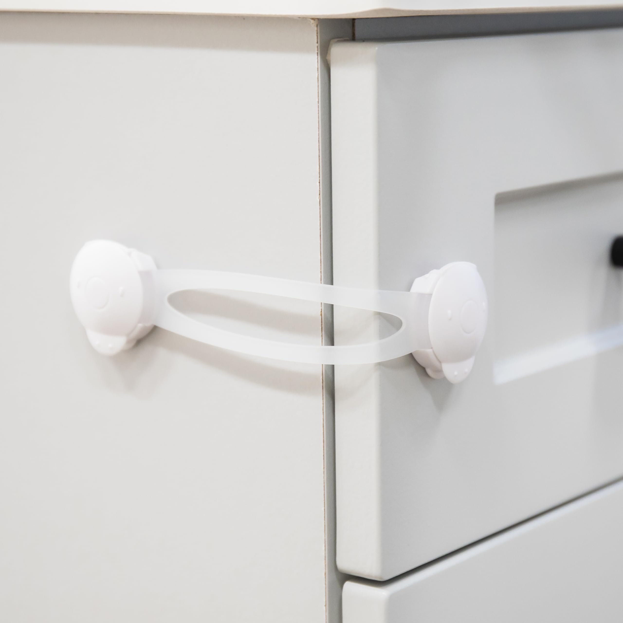 Regalo 3 Pack Child Safety Cabinet Locks, No Drill Adhesive Baby Proofing Latches for Drawers, Fridge and Cabinets, Multi-Purpose 3M Straps, White