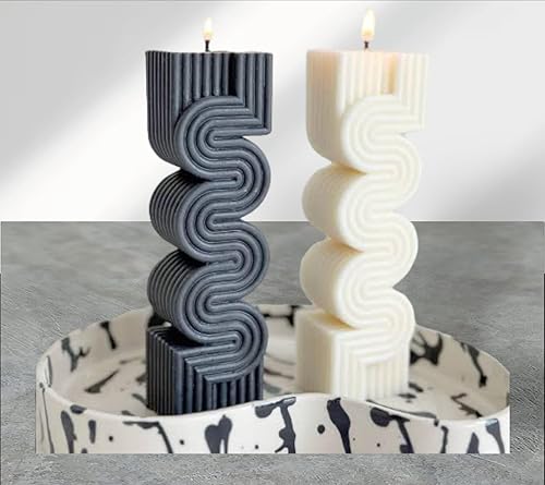SKP Decor - Vela perfumada de cera de soja pura hecha a mano con forma de zig zag Vela de diseño para decoraciones, juego de 2 piezas (blanco y