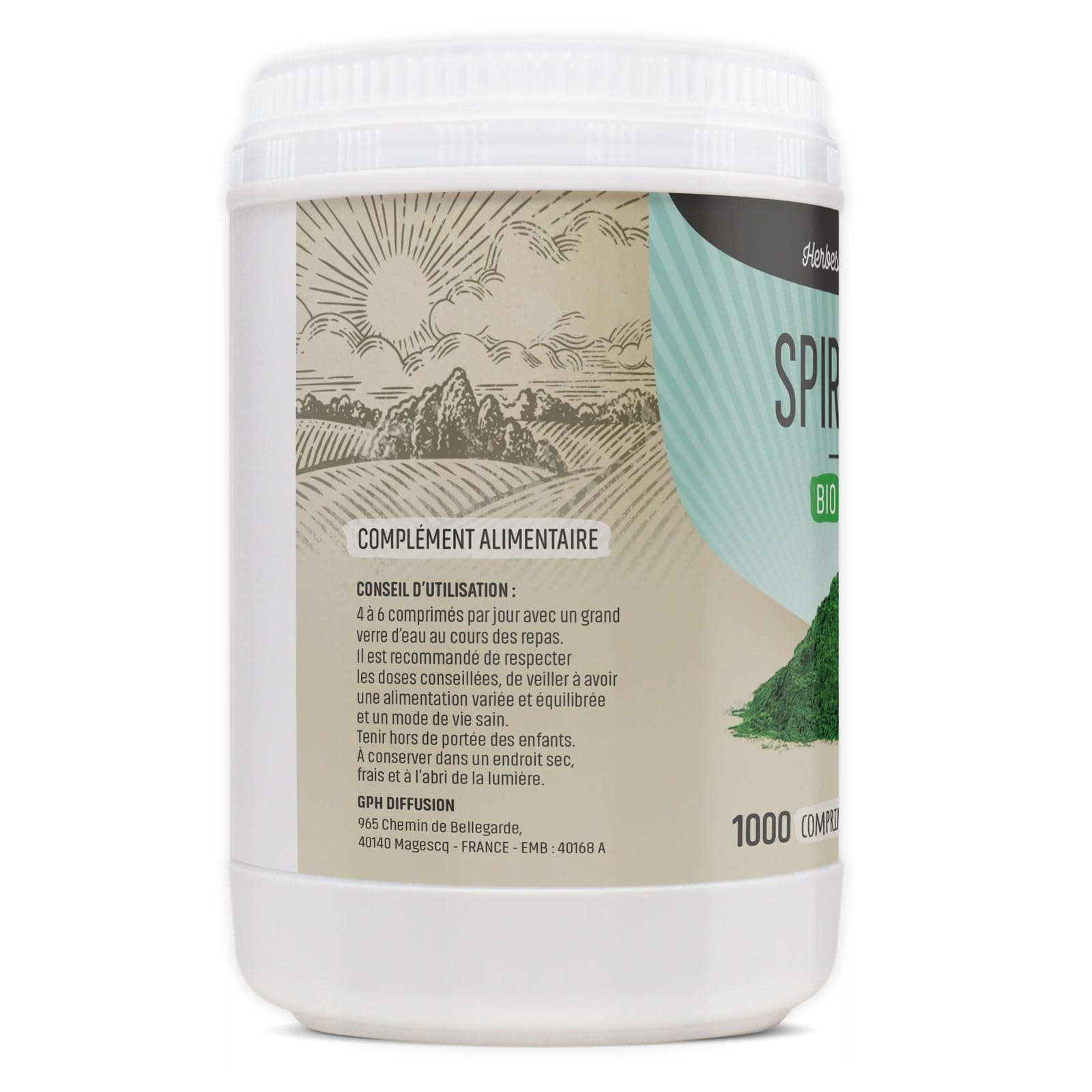 Herbes Et Plantes Spiruline Bio 1000 Comprimés 500 mg