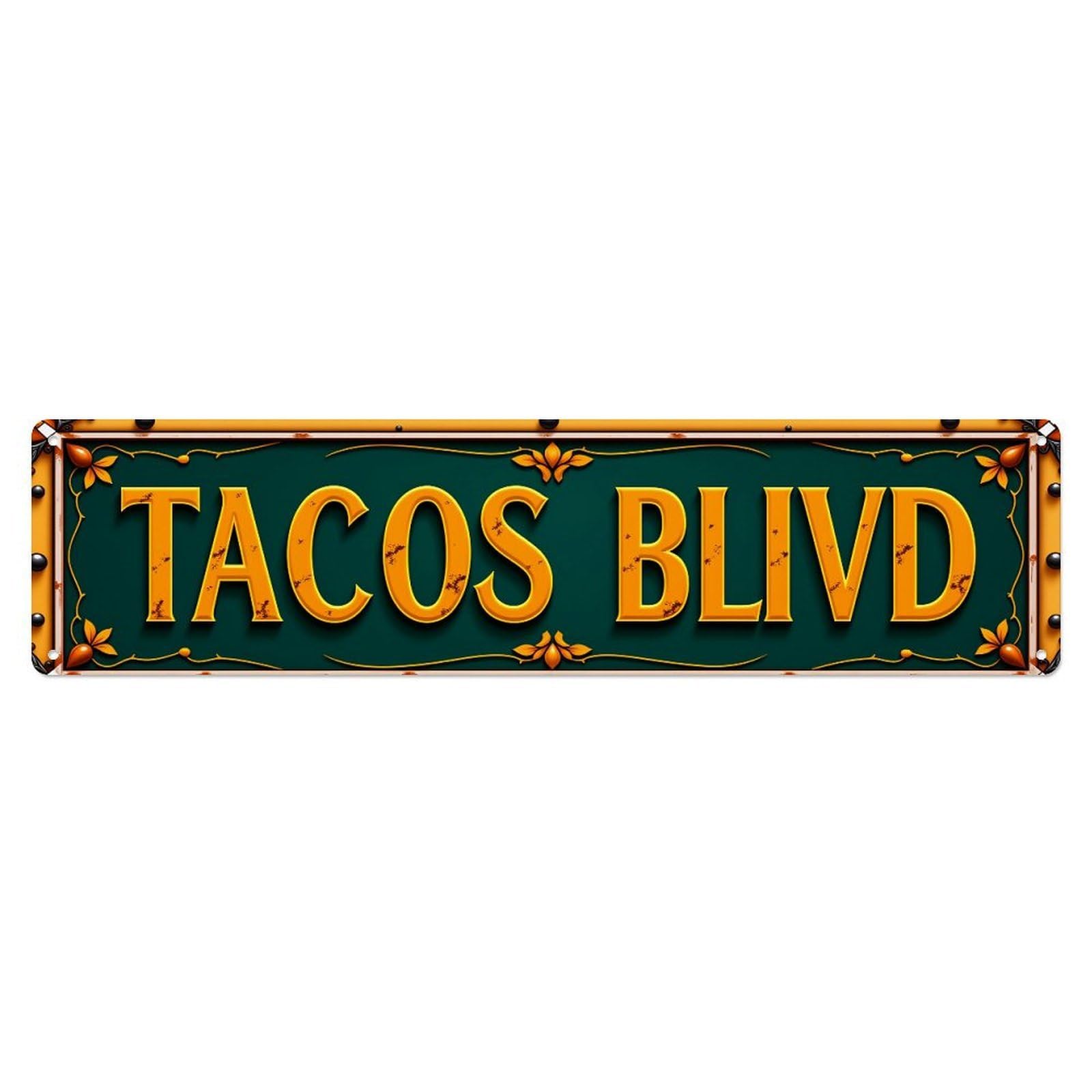 Tacos Blvd Sign Pattern Print Tin Sign Vintage Metal Poster Retro Bar, Home, Man Cave, Kitchen, Laundry Room Wall Art Decor Gift 4x16 Inch