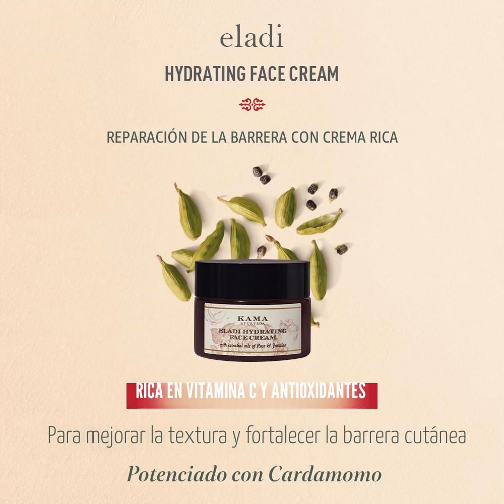 Kama Ayurveda Eladi Hydrating Ayurvedic Face Cream with Pure Essential Oils of Rose and Jasmine, 50g