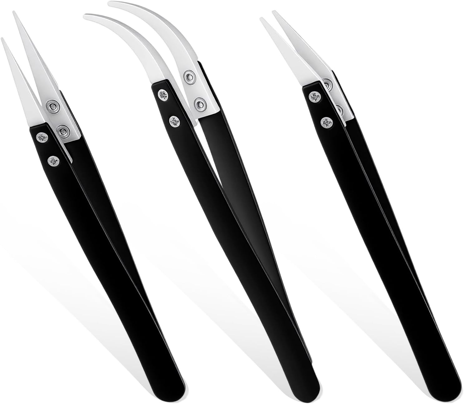 3 PCS Ceramic Tweezers, Electronics Tweezers, Reverse Tweezer Set, Non Conductive Heat Resistant Electronics Soldering Tweezer, Pointed Curved Tips for Pinching Coils, Jewelry, Watch Repair