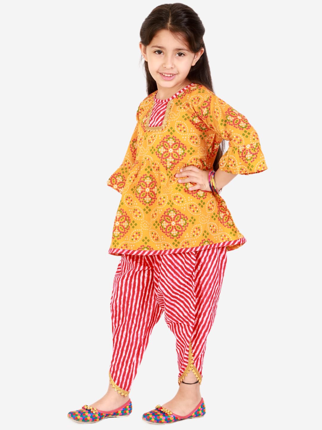 superminis Cotton Printed Baby Girls Peplum Kurti With Dhoti Style Salwar Ethnic Dress Set (Orange, 6-12 Months) 2