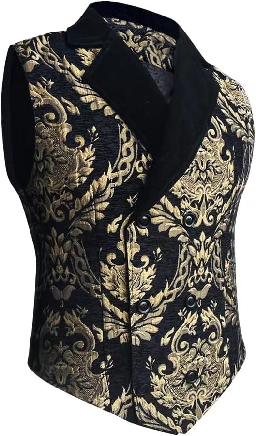 Mens Victorian Double Breasted Vest Gothic Steampunk Waistcoat