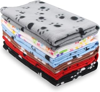 Eagmak Cute Paw Print Fleece Blankets for Dogs Cats - 6 Pack Soft Warm 24x28" for Puppies Kittens Small Pets (Multi-Color)