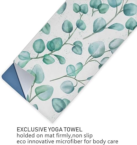Miniatura 7 de OTVEE Toalla de yoga con hojas de eucalipto verde, toalla para esterilla de yoga caliente  Toalla de yoga antideslizante absorbente de sudor para