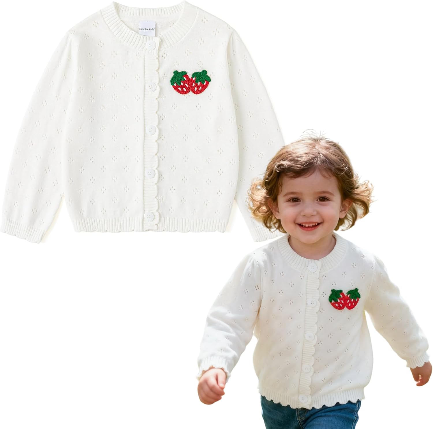 Simplee kids Baby Girl Knit Cardigan Sweater Cream Cotton Autumn Coat