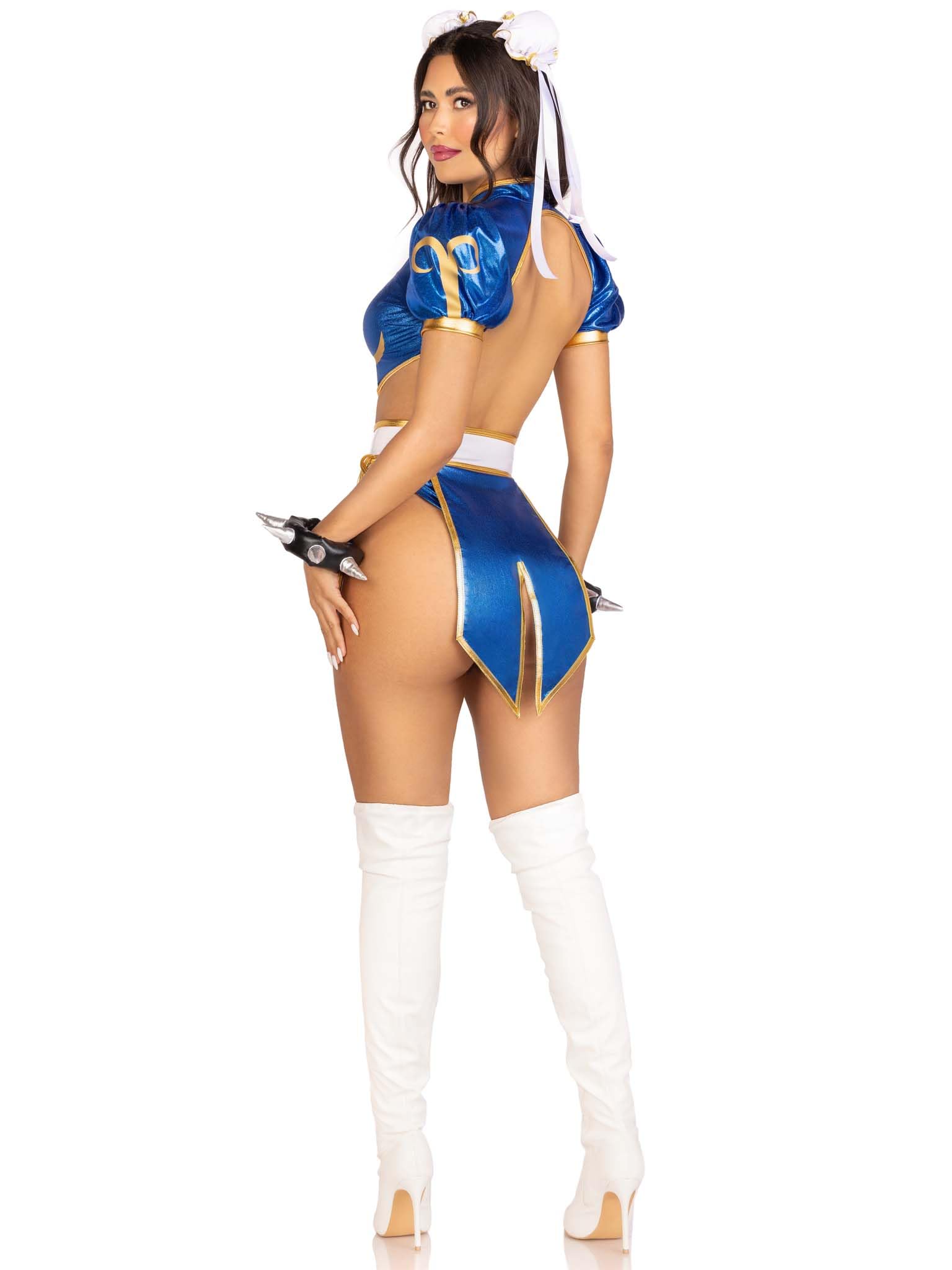 Leg Avenue Women’s 4 PC Street Fighter Battle Chun Li Costume with Bun Covers