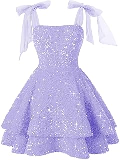 Sparkly Sequin Short Homecoming Dresses 2025 Spaghetti Strap Homecoming Dresses Bow Cocktail Party Dress - Buy now