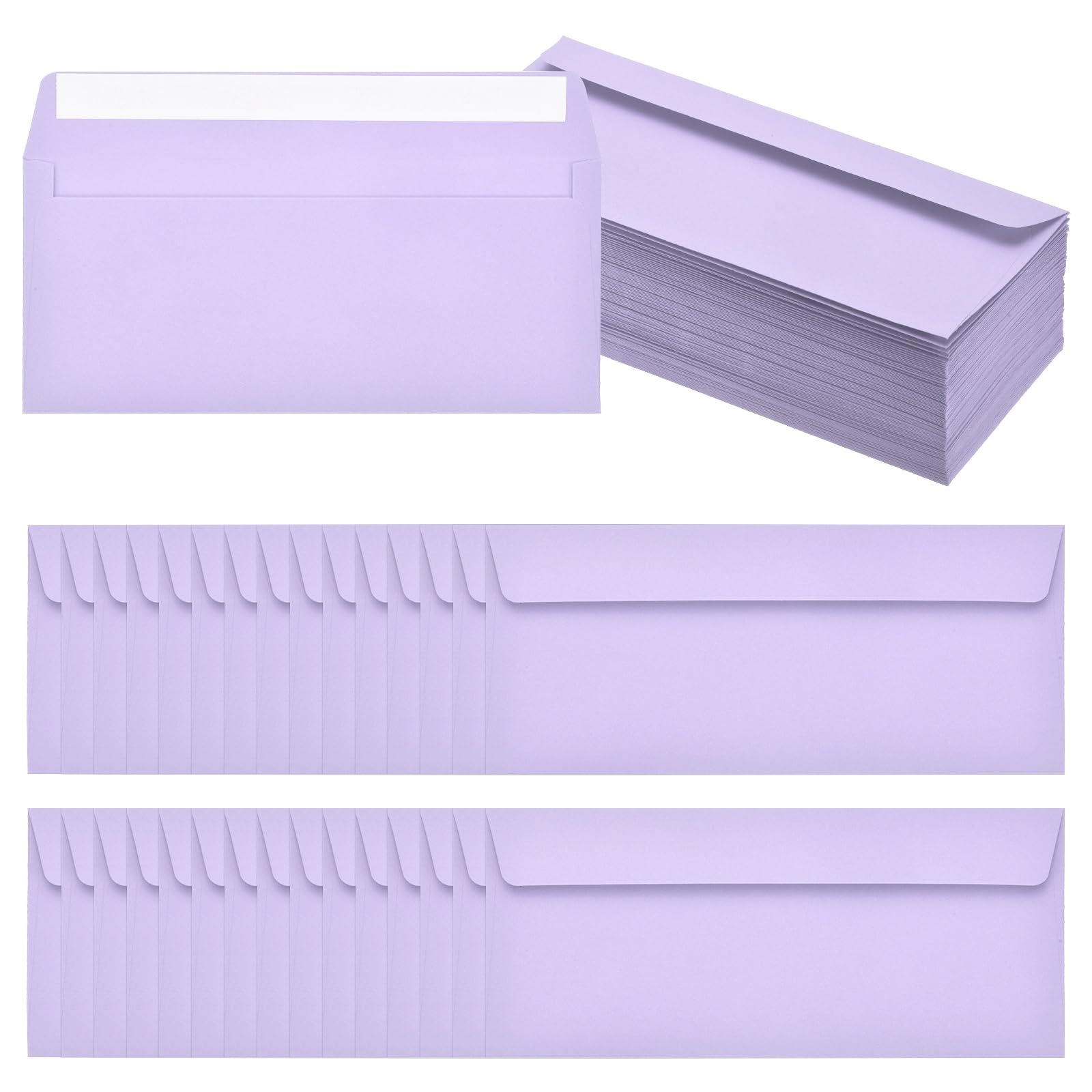 PATIKIL 100 Pack Light Purple #10 Business Envelopes, Colored Self Seal Letter Size Envelopes for Business Mailing Office Checks Invitation, 24.1 x 10.5 cm