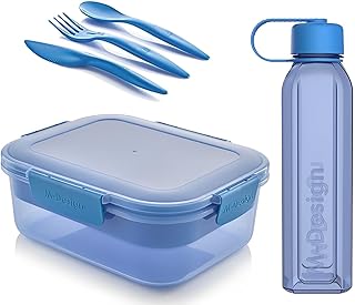 M-Design Lunch Set - 2.1L Box, 800ml Water Bottle & 3pc. Cutlery Blue 75094