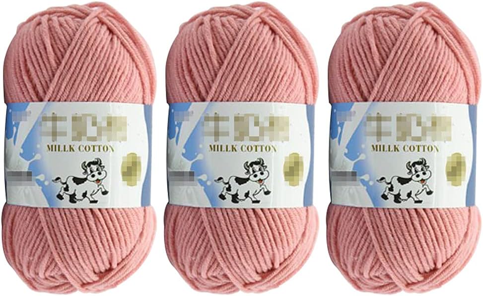 3Pcs 50g Milk Yarn Knitting Cotton Yarn Soft Chunky Hand-Woven Crochet Wool Yarn for Handcrafts Crocheting Knitting (Coral)