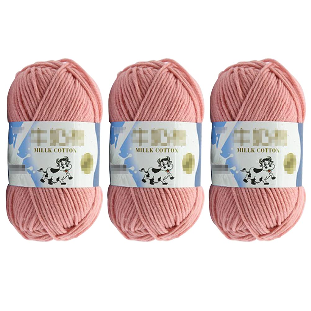 3Pcs 50g Milk Yarn Knitting Cotton Yarn Soft Chunky Hand-Woven Crochet Wool Yarn for Handcrafts Crocheting Knitting (Coral)