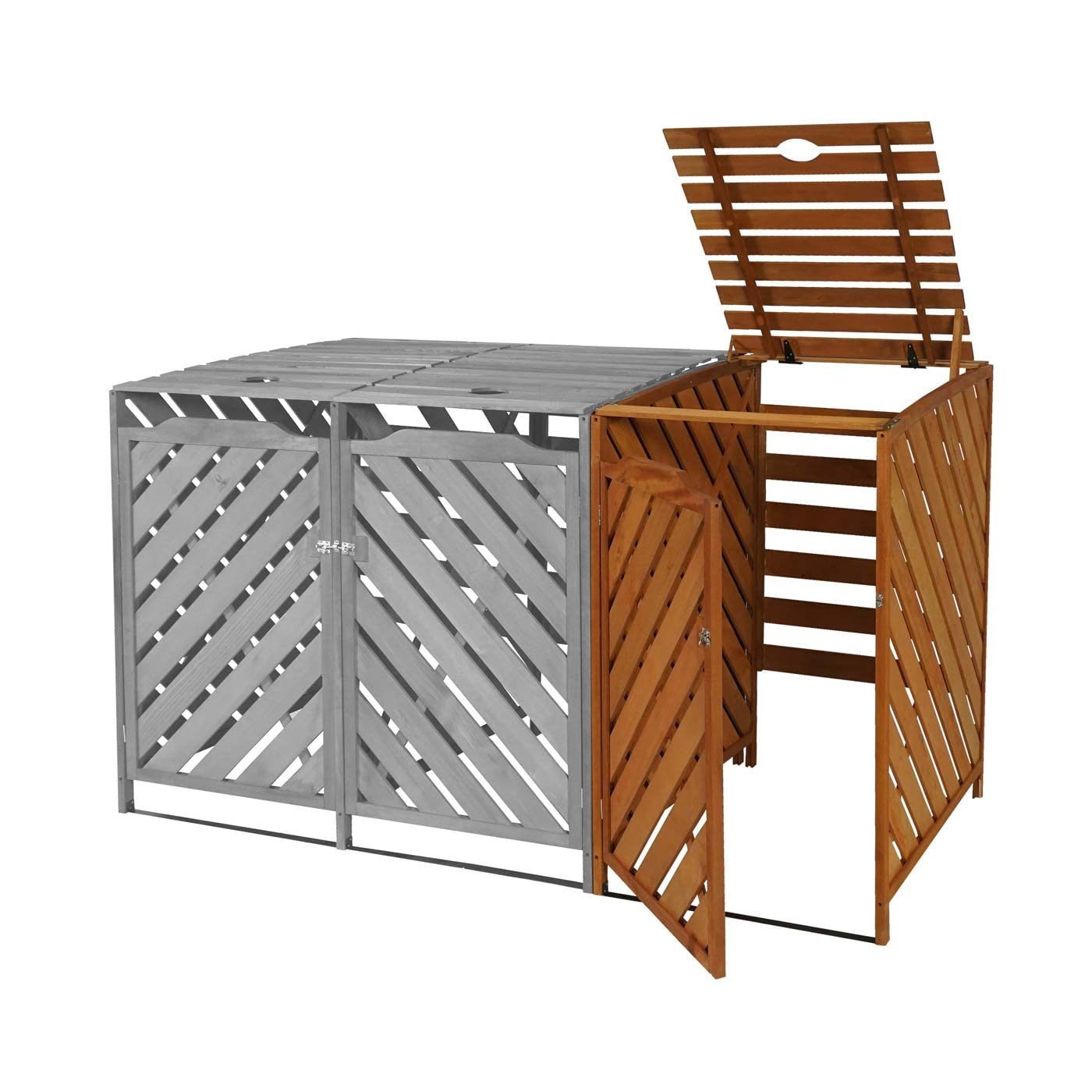 Mendler XL 1er-/2er-Mülltonnenverkleidung Erweiterung HWC-J44 - braun | Mülltonnenbox, Holz, MVG-Zertifiziert, 120x68x98cm