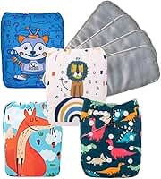 Kit 4 Fralda Ecológica Reutilizável Ajustável para Bebê – Lavável, Sustentável, Alta Absorção Menino + 4 Absorventes em Microfibra