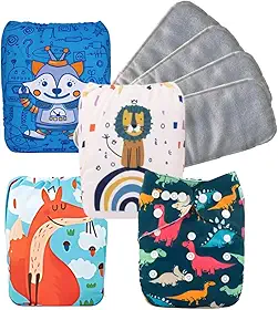 Kit 4 Fralda Ecológica Reutilizável Ajustável para Bebê – Lavável, Sustentável, Alta Absorção Menino + 4 Absorventes em Microfibra