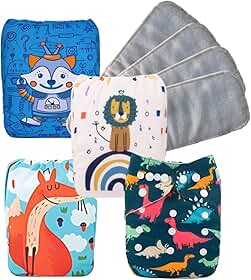 Kit 4 Fralda Ecológica Reutilizável Ajustável para Bebê – Lavável, Sustentável, Alta Absorção Menino + 4 Absorventes em Microfibra
